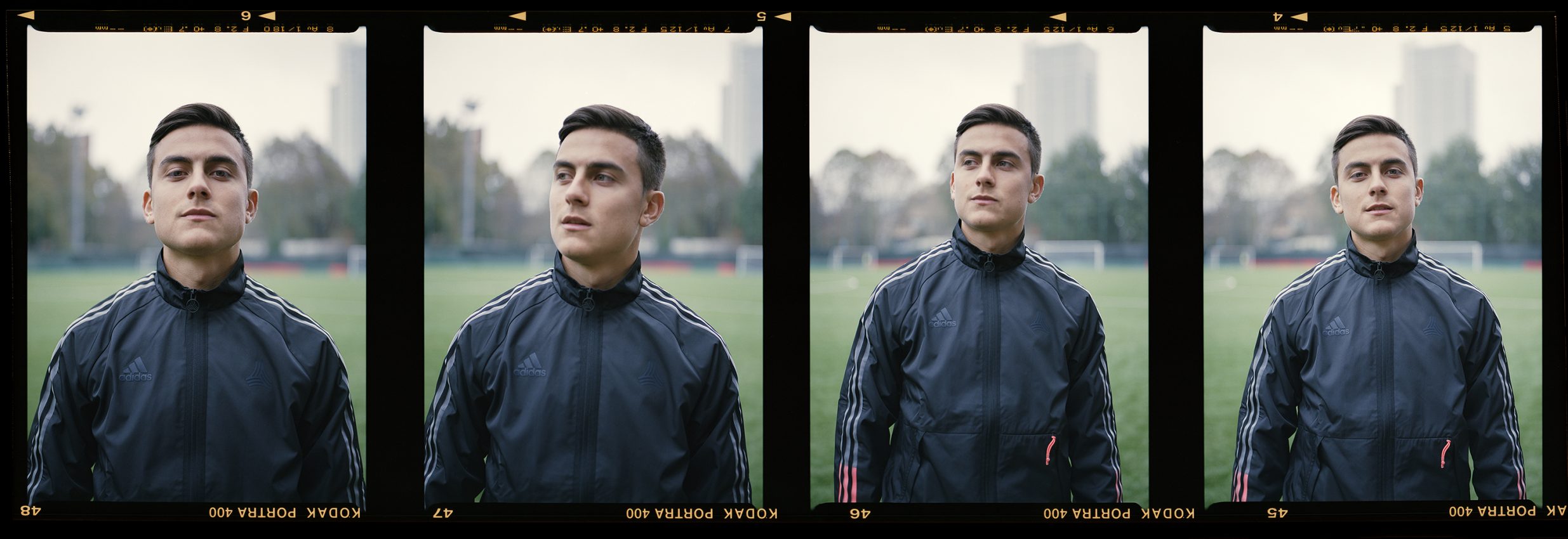 Strip of four medium format film photographs of football player Paulo Dybala