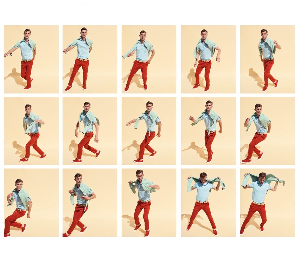 Sequence of photographs of Kit Bulter Dancing wearing Tommy Hilfiger
